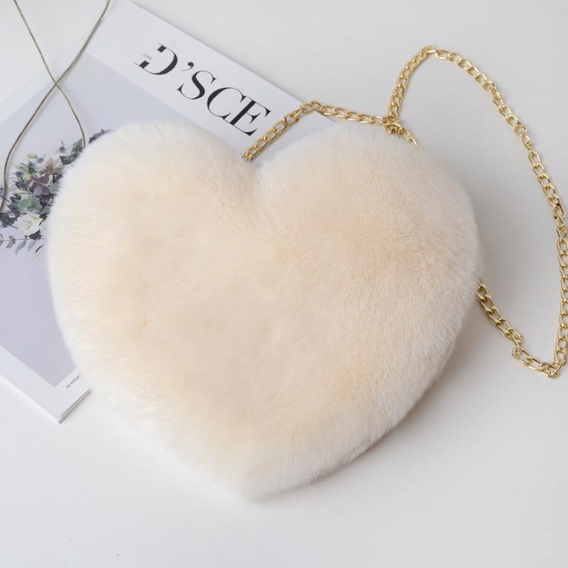 Women's plush heart-shaped chain shoulder bag in a solid color - Product view 5