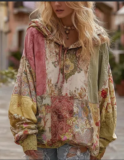 Vintage printed lace-up hooded sweatshirt jacket - Main product view