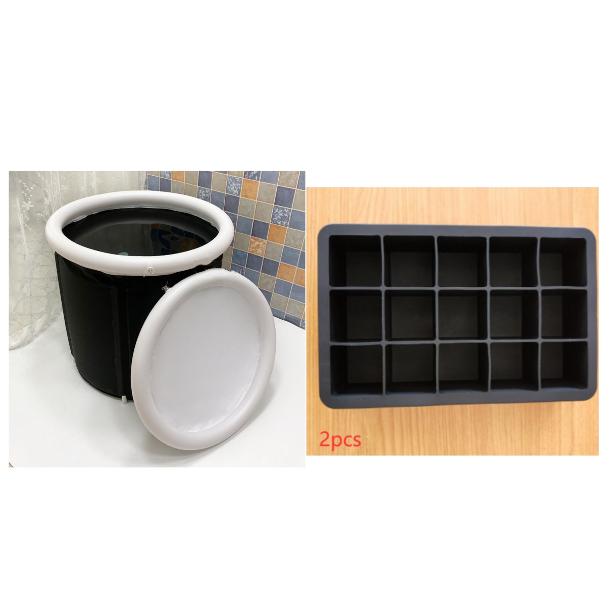 Black portable inflatable ice bath with insulated cover and air pump - Product view 2