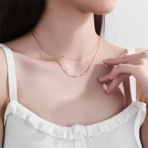 925 sterling silver double-layer wave necklace with box chain - Main product view