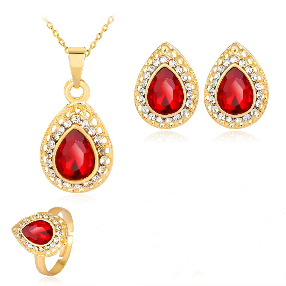 Women's waterdrop necklace, earrings and ring jewelry set - Product view 2