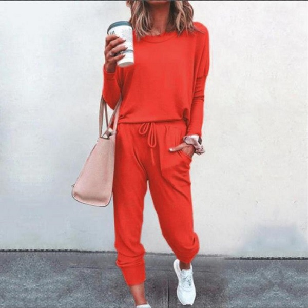 Two-piece crew neck long-sleeve top and harem pants set - Product view 7