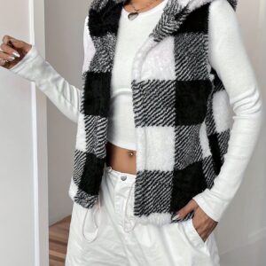 Black floral teddy hooded vest - Main product view