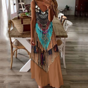Women's abstract pattern sleeveless high-waist dress - Main product view