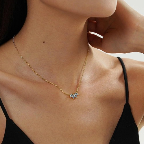 Women’s four-leaf geometric birth-month color necklace - Product view 2