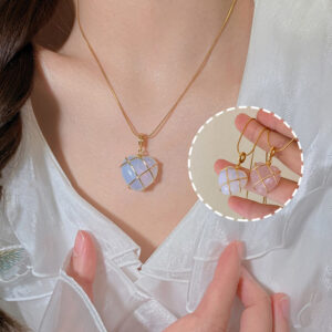 Women’s pink moonstone heart pendant necklace with extension chain - Main product view