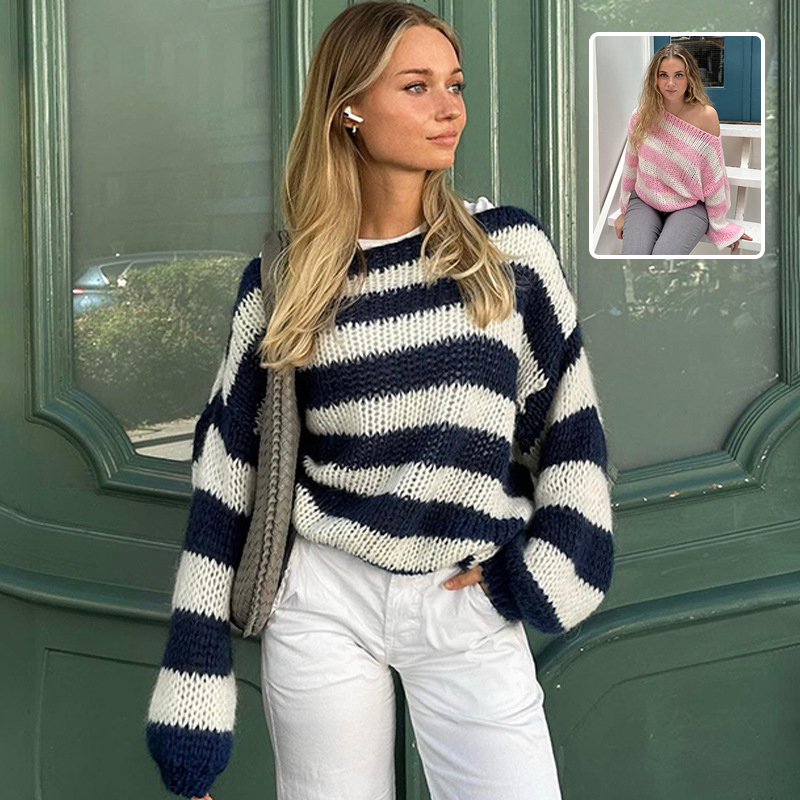 Women's loose striped long-sleeve pullover sweater - Main product view