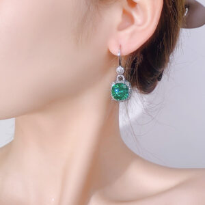 French vintage floral earrings in green or blue plated finishes - Main product view