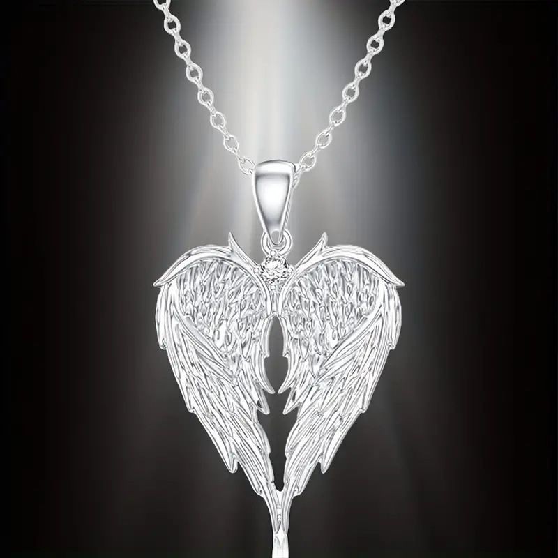 Silver-tone angel wing heart necklace or earrings - Product view 4
