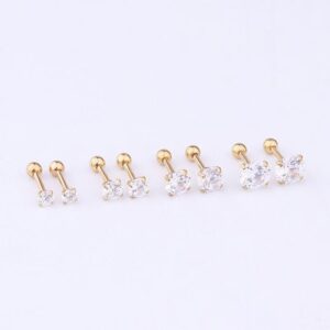 Single geometric four-claw stud earring with zircon-style centerpiece - Main product view