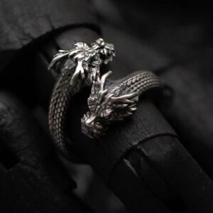 Adjustable double-headed dragon ring with electroplated zinc alloy finish - Main product view