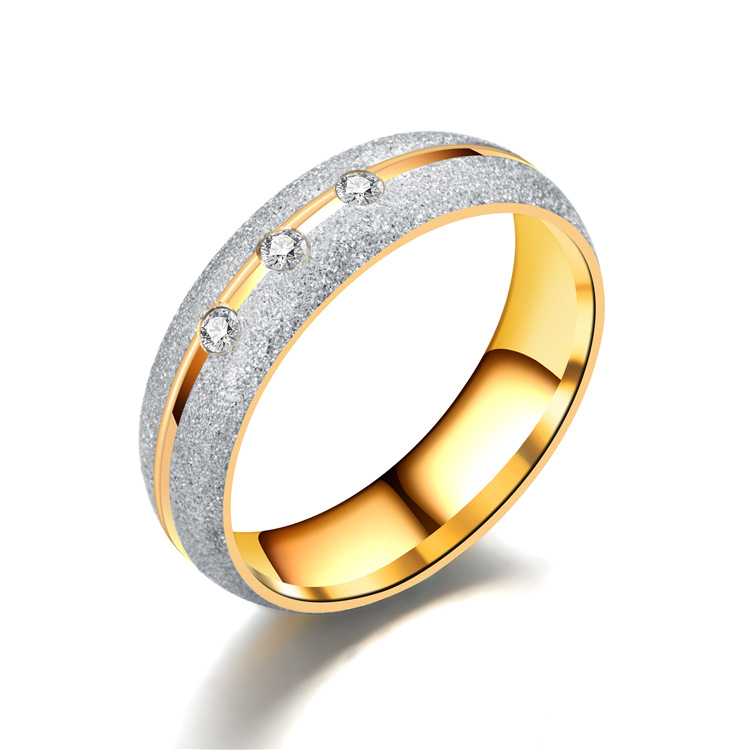 Frosted gold-tone titanium steel couples ring with 6 mm face - Product view 2