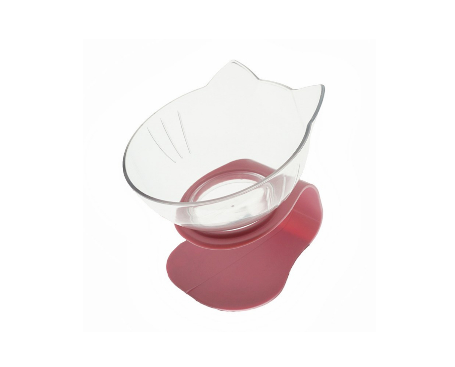 Elevated transparent double cat food bowl with 15-degree tilted opening and anti-skid base - Product view 2