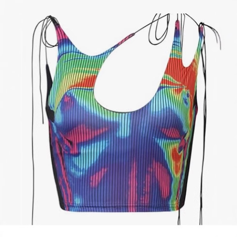 Women's blue asymmetrical lace-up abstract print camisole - Main product view