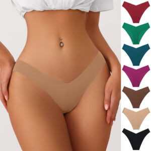 Women's seamless briefs with V-shaped waistband and cotton crotch - Main product view