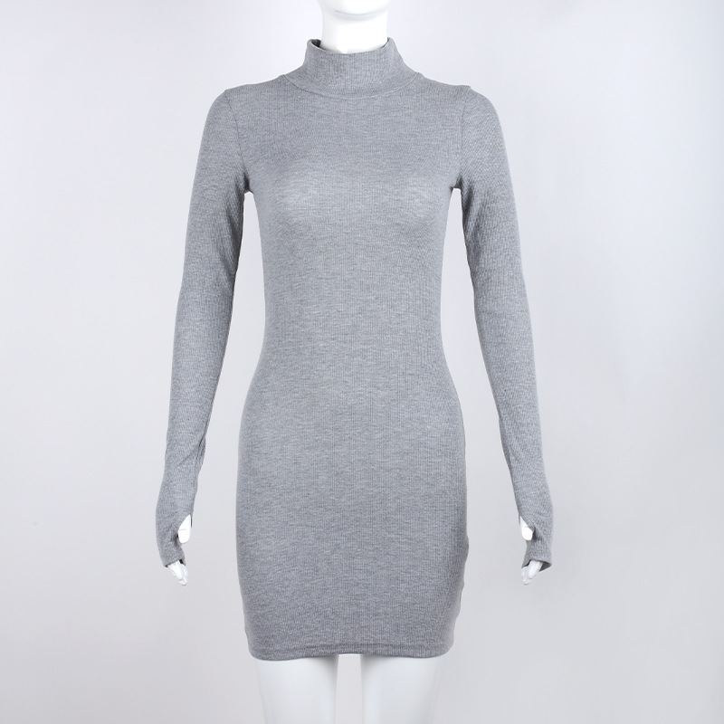 Women's solid-color high-waisted half-turtleneck sheath dress - Product view 3