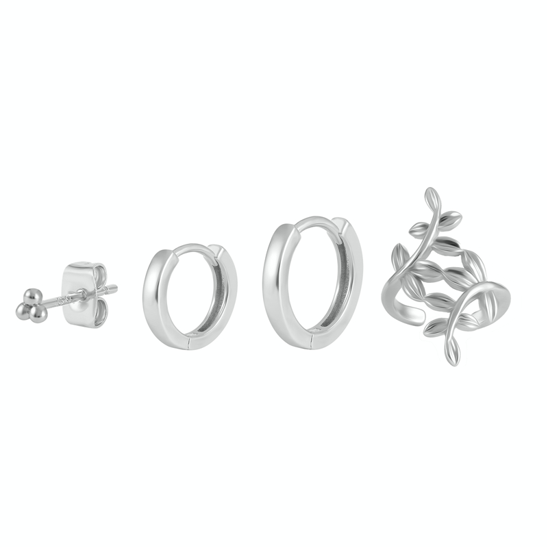 Women’s Geometric Flower Shaped Diamond Earrings Set - Product view 3 Women's gold-tone geometric flower-shaped earrings set - Product view 3
