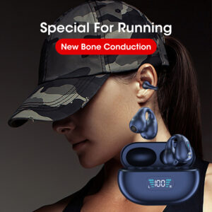 Bluetooth 5.3 open-ear bone conduction-style ear clip headphones with charging case - Main product view