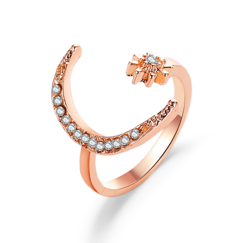 Moon and star open ring with rhinestone detail - Product view 8