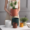 Colorful cylindrical Nordic ceramic flower pot with bottom drainage hole - Main product view