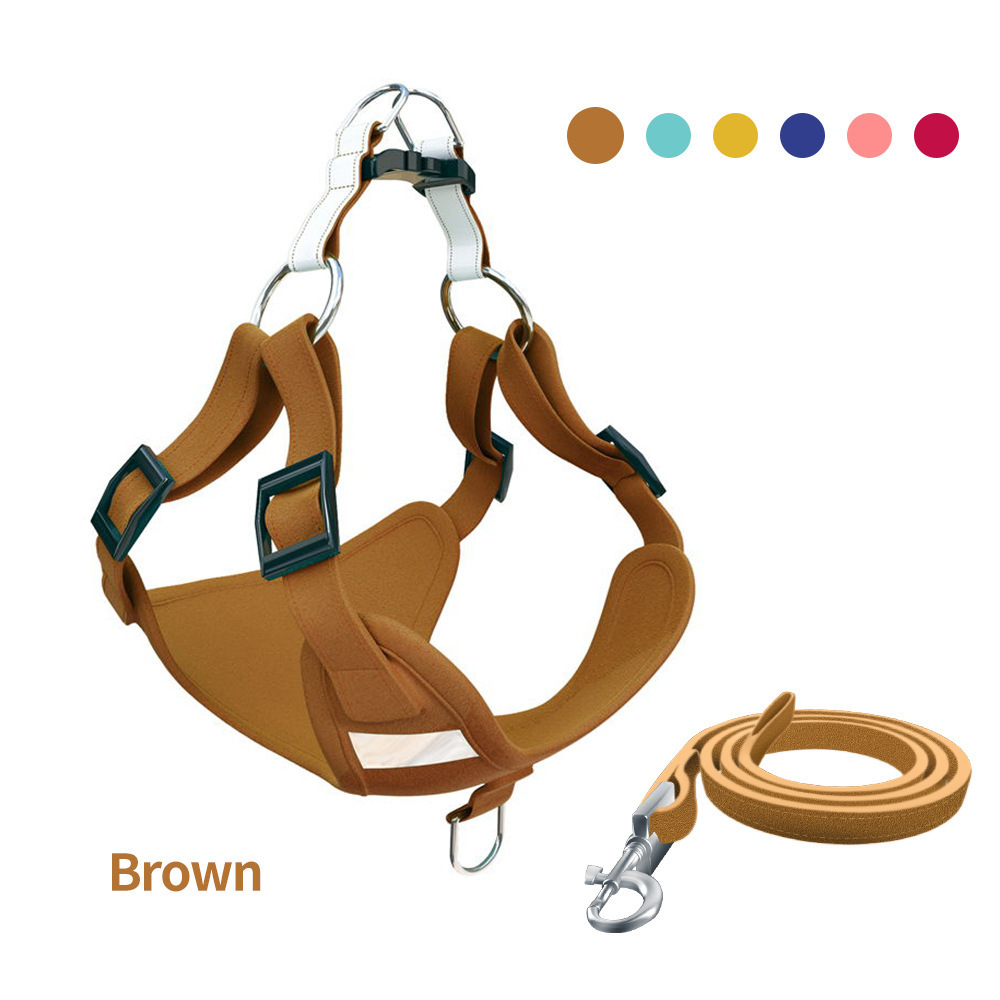 Reflective LED no-pull dog harness and leash set - Brown-XXXS
