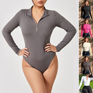 Women's fitted long-sleeve jumpsuit with front zipper - Main product view