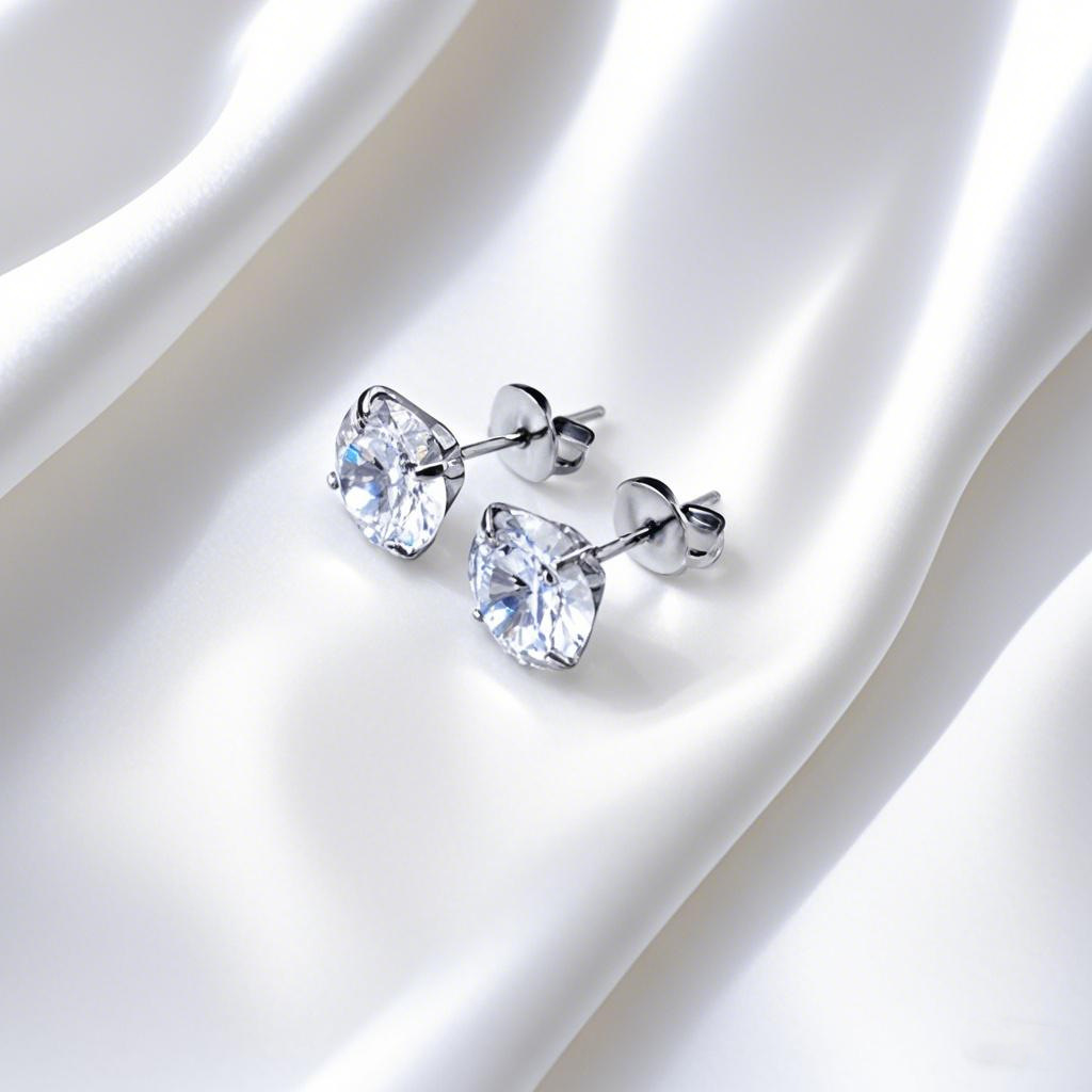 Steel-color butterfly stainless steel ear stud with inlaid zircon and butterfly clasp - Product view 3