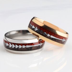 Stainless Steel Wood Grain Arrow Inlaid Ring - Main product view