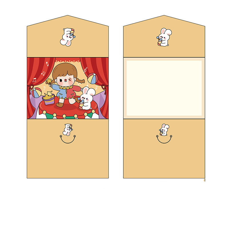 Tri-fold cartoon greeting card with colorful character design - Yellow circus