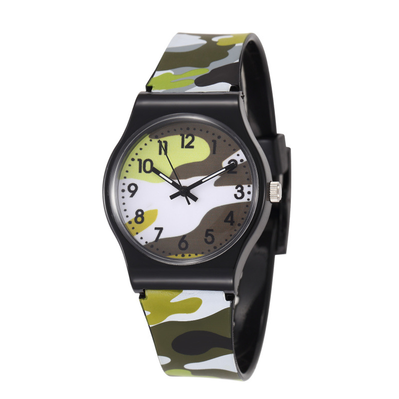 Cartoon quartz watch with PVC strap and pin buckle - Green