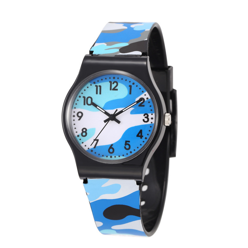 Cartoon quartz watch with PVC strap and pin buckle - Blue