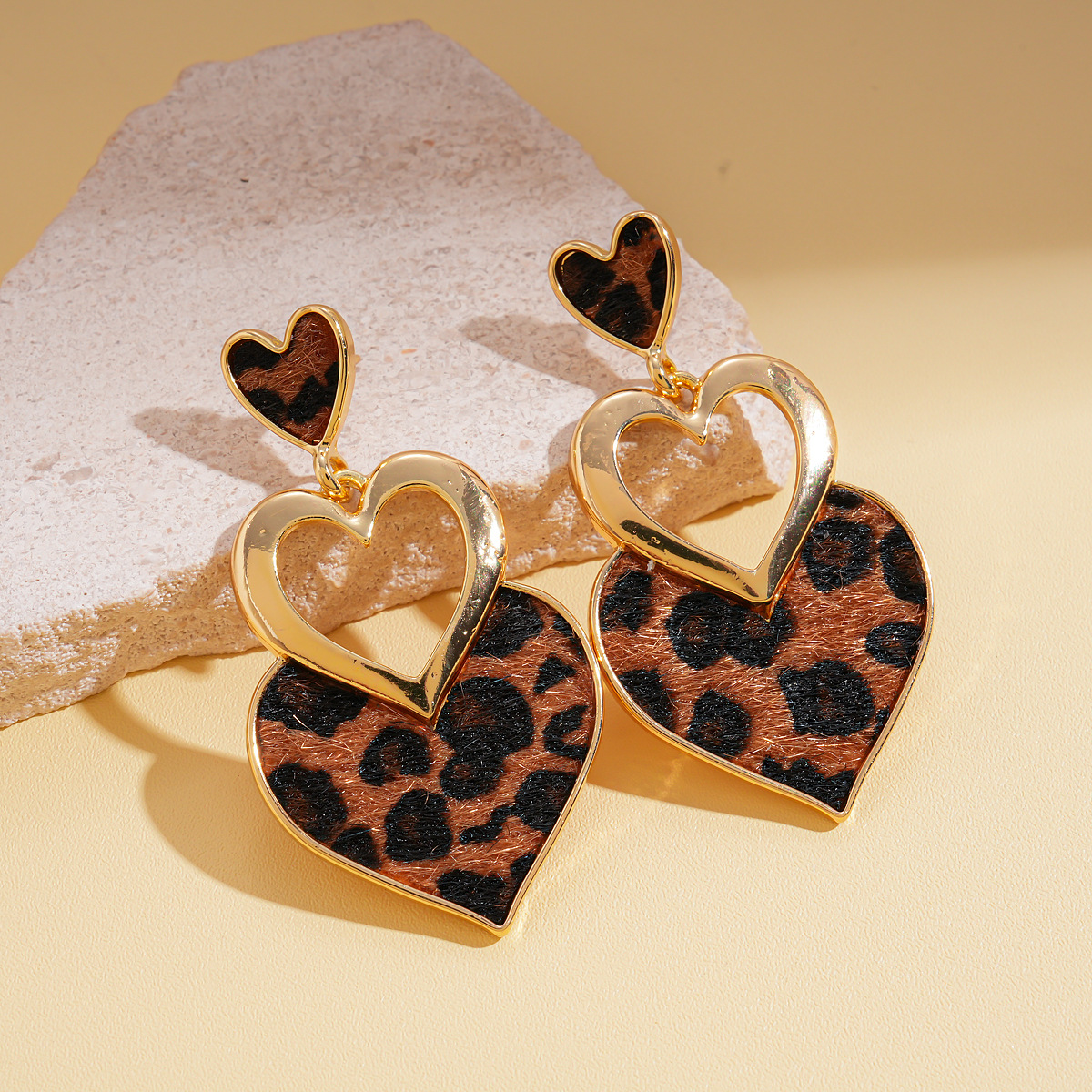 Vintage coffee brown geometric alloy earrings with silver-tone needles - Love