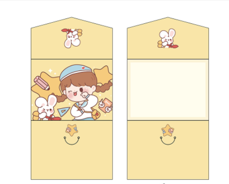 Tri-fold cartoon greeting card with colorful character design - Yellow bunny