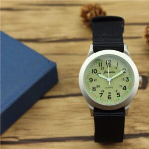 Luminous-hand quartz watch with alloy case and colored strap - Main product view