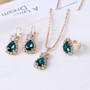 Water drop rhinestone necklace, earrings and ring set in multiple colors - Main product view