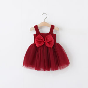 Girls' solid color sleeveless summer dress in red or pink - Main product view