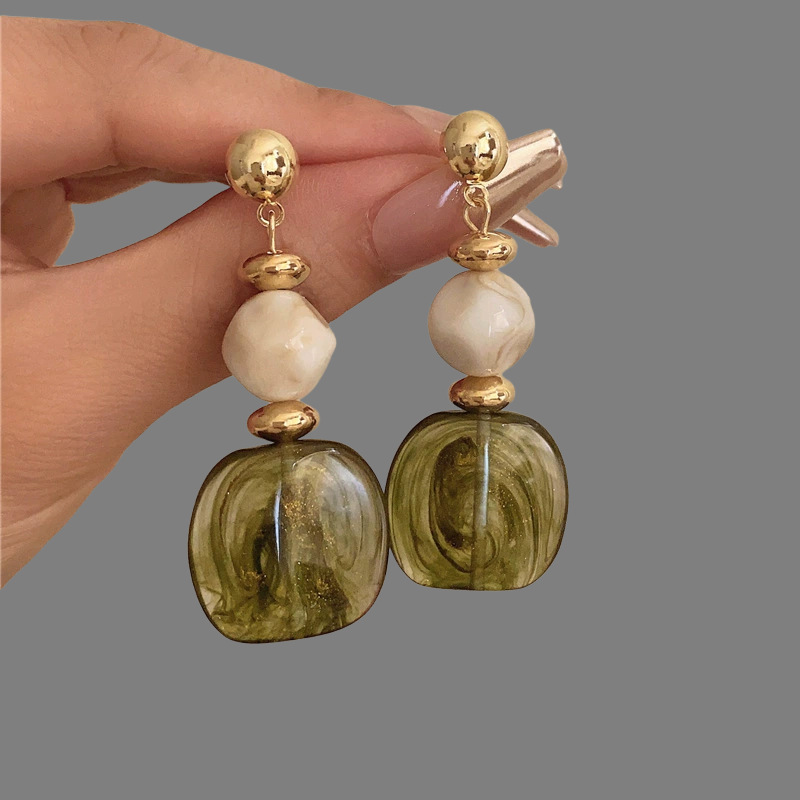French-style sheer acrylic geometric pendant earrings in a selected color - Green
