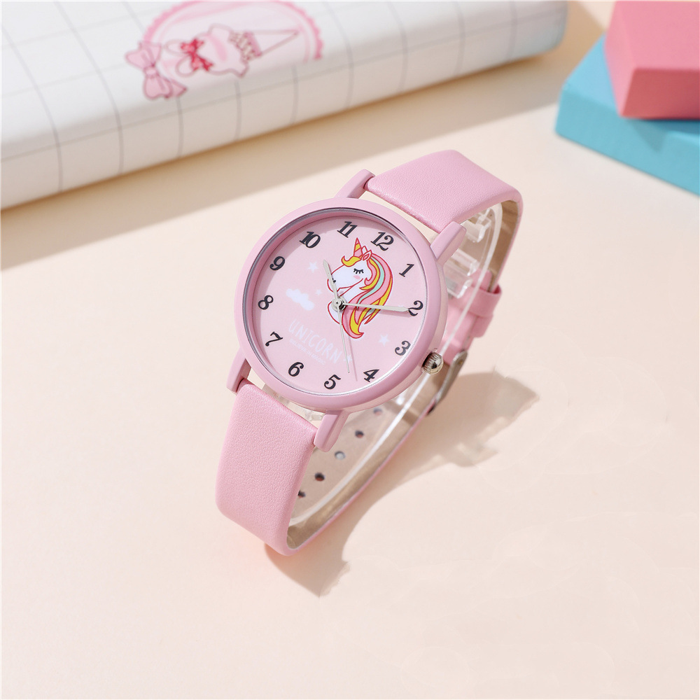 Women's pink patterned leather strap quartz watch - Pink
