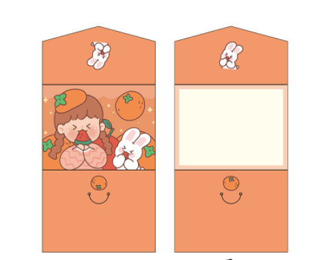 Tri-fold cartoon greeting card with colorful character design - Orange tangerine