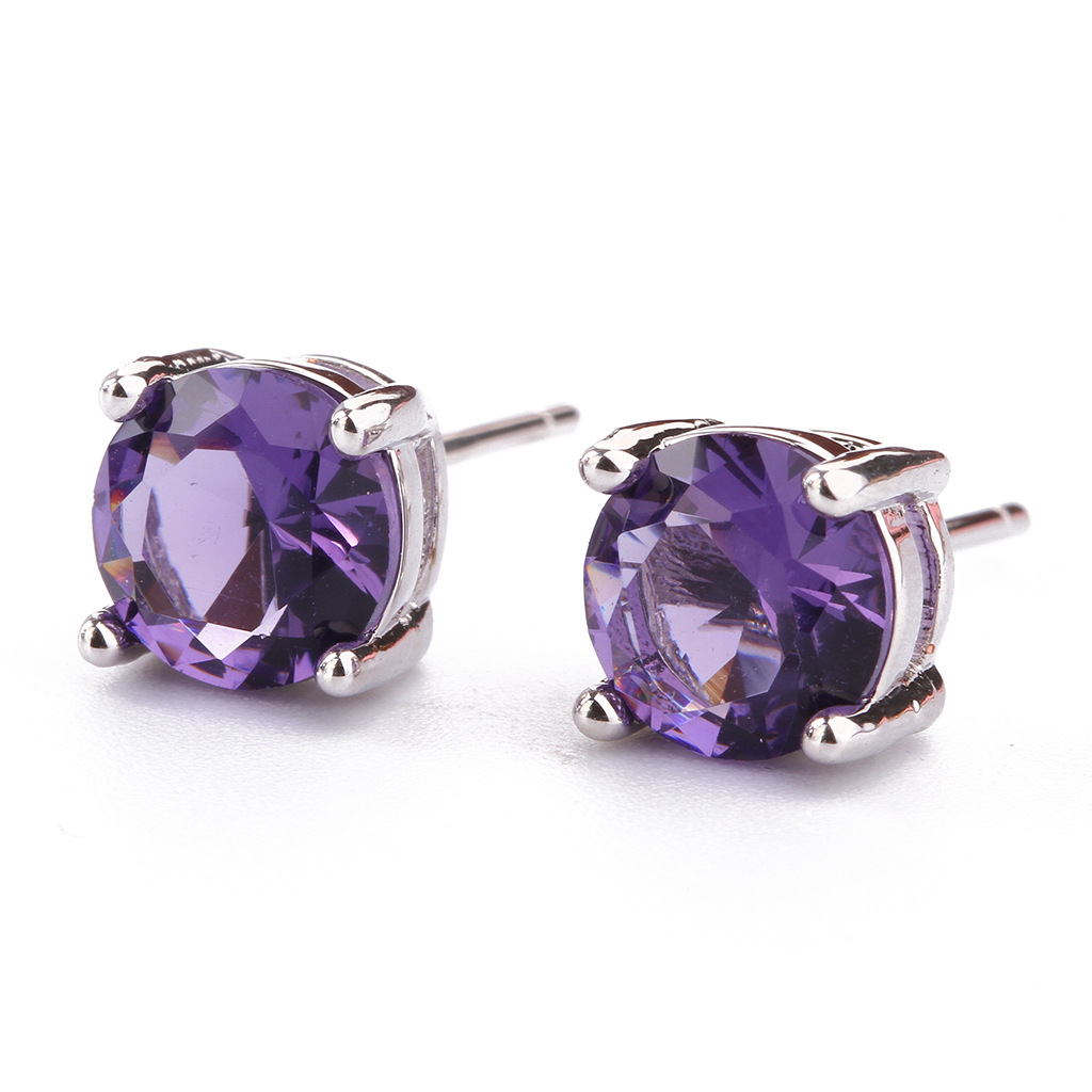 Geometric four-prong zircon stud earrings for women in a selected color - Purple