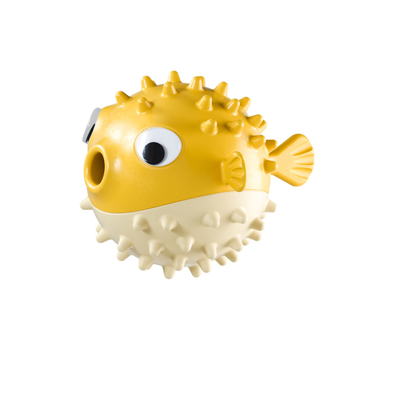 Fish-shaped interactive treat dispensing dog chew toy in assorted colors - Yellow