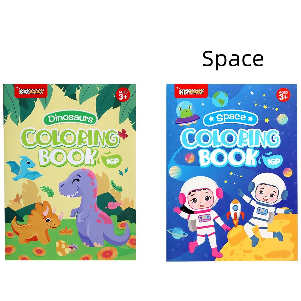 Toddler picture painting and coloring book with mermaid, space, or dinosaur theme - Space