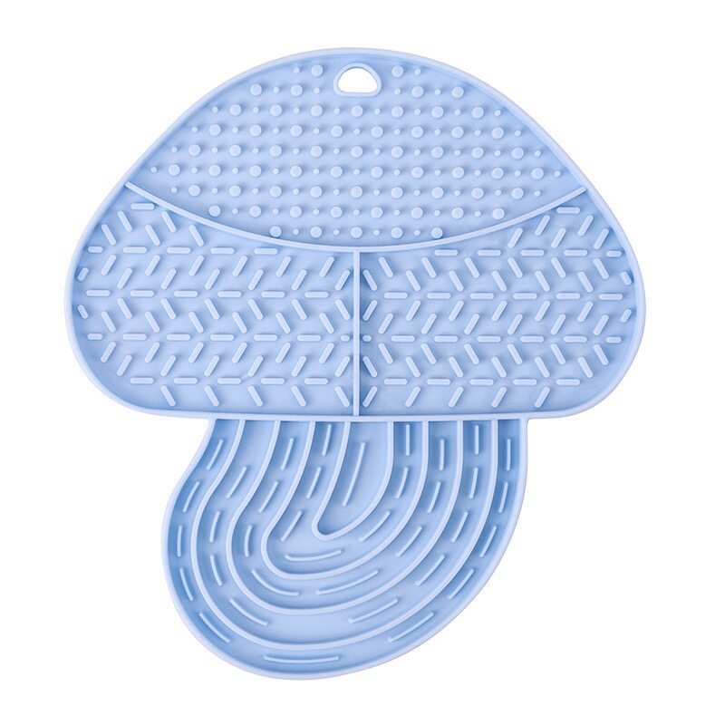 Silicone suction-cup slow feeding mat for pets in fish and mushroom shapes - Mushroom-Blue