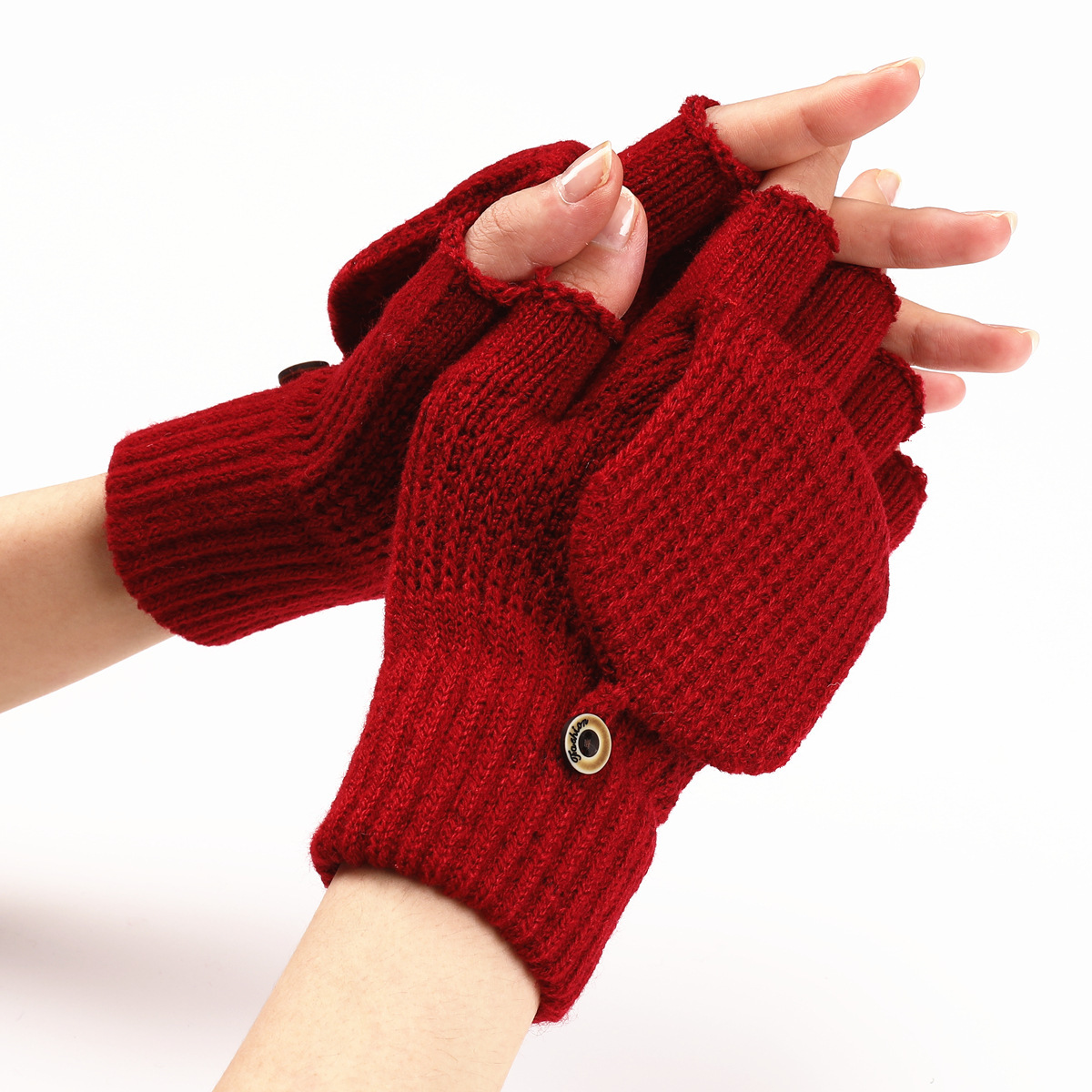Striped jacquard knitted warm gloves in assorted colors - Red-Free Size