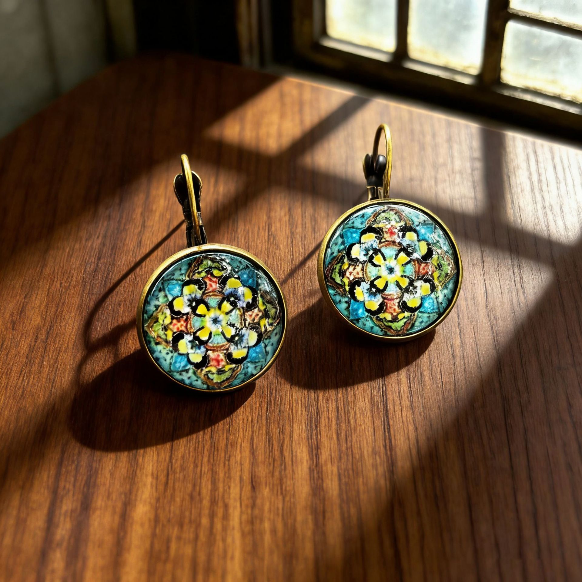 Retro lapis lazuli sunburst geometric earrings in seven style options - 3Style