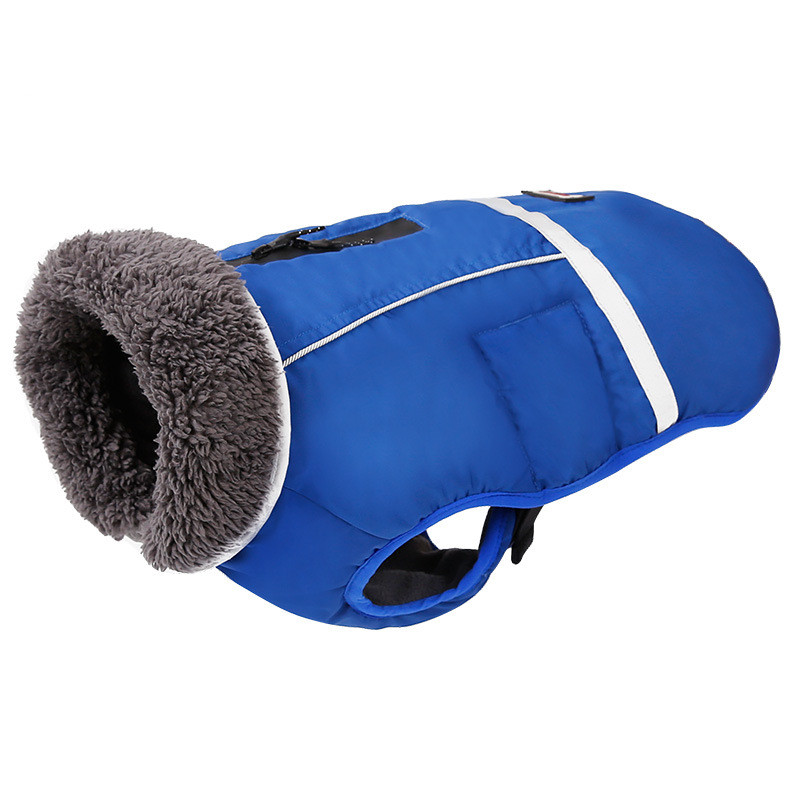 Reflective waterproof warm dog vest for large dogs - Blue-S