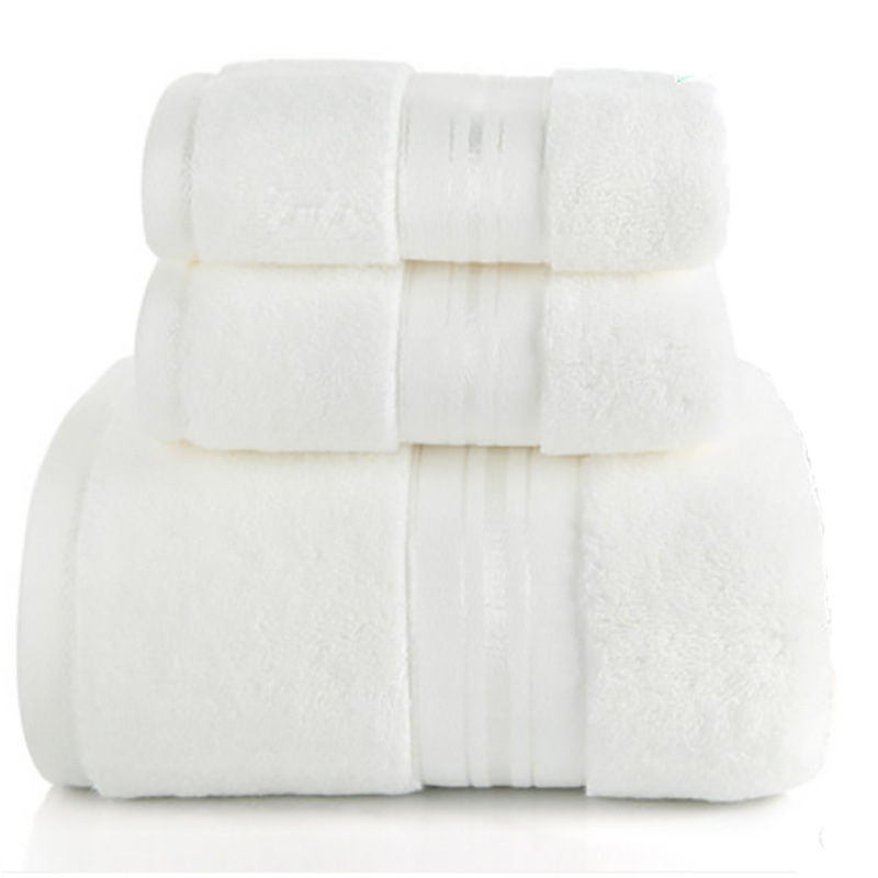 Cotton 3-piece bath towel set with one large bath towel and two smaller towels - White