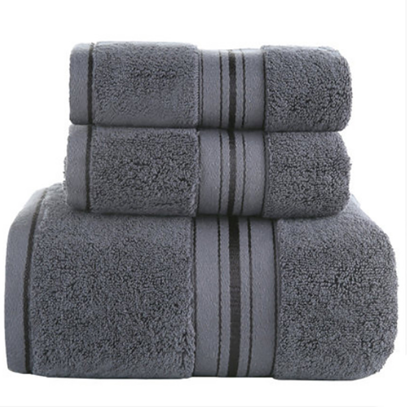 Cotton 3-piece bath towel set with one large bath towel and two smaller towels - Dark Grey