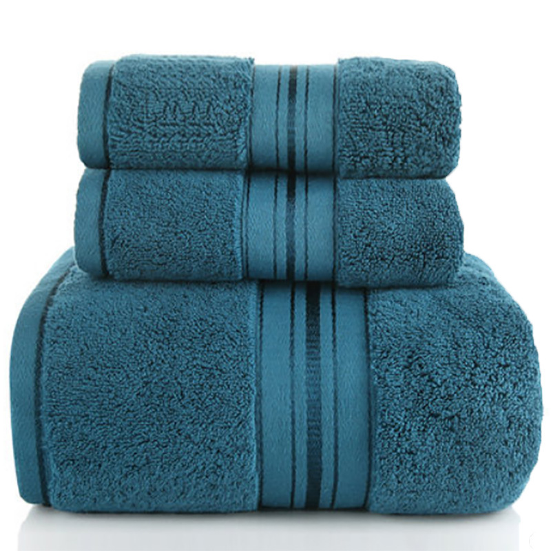 Cotton 3-piece bath towel set with one large bath towel and two smaller towels - Navy Blue