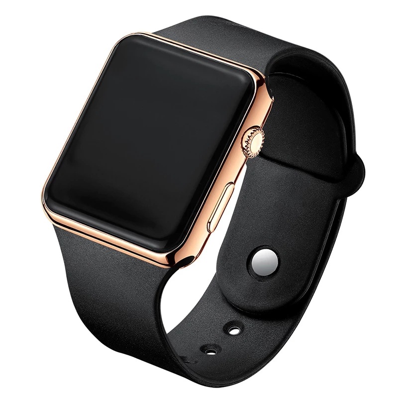 Square LED digital watch with rectangular dial and PVC strap - F